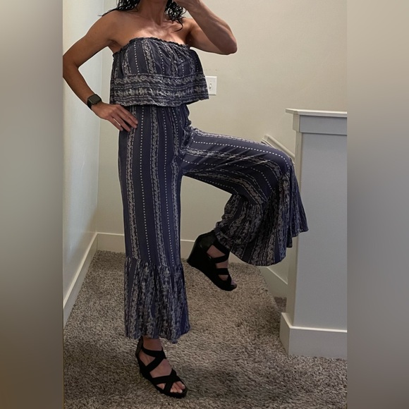 Japna Clothing Strapless Flair Leg Blue Bohemian Hippie Romper Womens Size Small - Picture 3 of 9